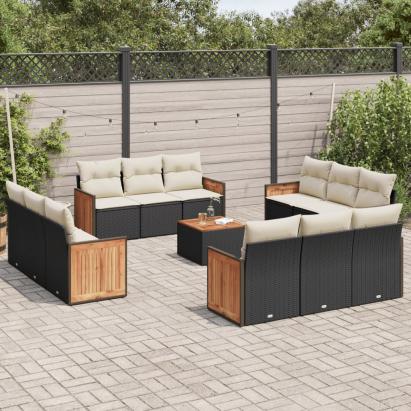 Set mobilier de grădină cu perne, 13 piese, negru, poliratan GartenMobel Dekor