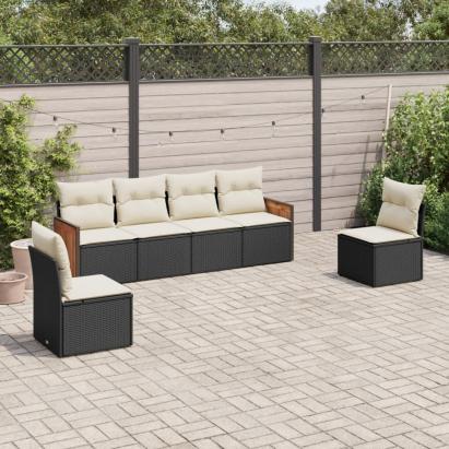Set mobilier de grădină cu perne, 6 piese, negru, poliratan GartenMobel Dekor