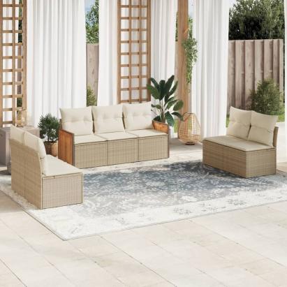 Set canapele de grădină, 7 piese, cu perne, bej, poliratan GartenMobel Dekor