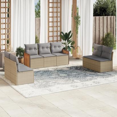 Set canapele de grădină, 7 piese, cu perne, bej, poliratan GartenMobel Dekor