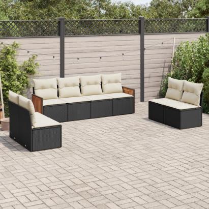 Set mobilier de grădină cu perne, 8 piese, negru, poliratan GartenMobel Dekor