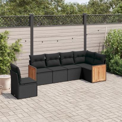 Set mobilier de grădină cu perne, 6 piese, negru, poliratan GartenMobel Dekor