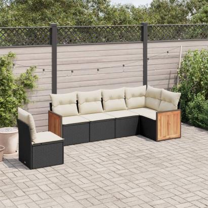 Set mobilier de grădină cu perne, 6 piese, negru, poliratan GartenMobel Dekor