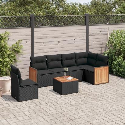 Set canapele de grădină cu perne, 7 piese, negru, poliratan GartenMobel Dekor