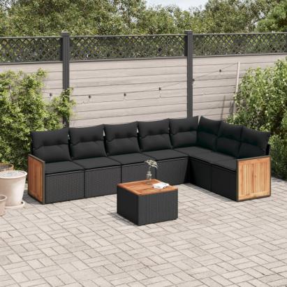 Set mobilier de grădină cu perne, 8 piese, negru, poliratan GartenMobel Dekor