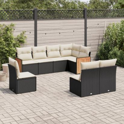 Set mobilier de grădină cu perne, 8 piese, negru, poliratan GartenMobel Dekor