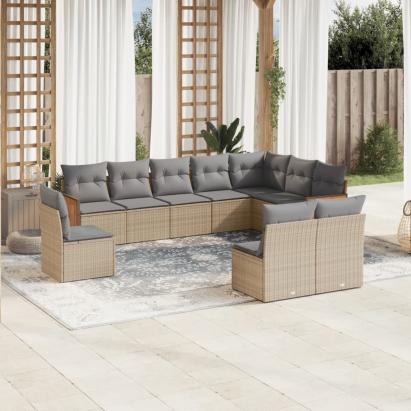 Set canapele de grădină cu perne, 10 piese, bej, poliratan GartenMobel Dekor