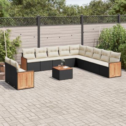 Set canapele de grădină, 12 piese, cu perne, negru, poliratan GartenMobel Dekor