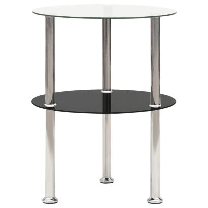 Masă laterală 2 niv. transparent/negru 38 cm sticlă securizată GartenMobel Dekor