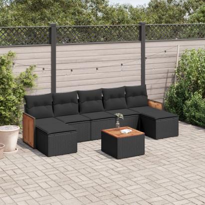 Set mobilier de grădină cu perne, 8 piese, negru, poliratan GartenMobel Dekor