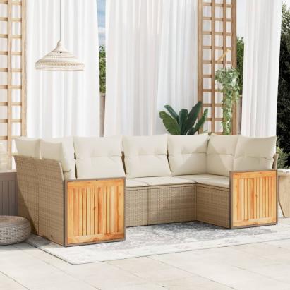 Set canapele de grădină cu perne, 6 piese, bej, poliratan GartenMobel Dekor