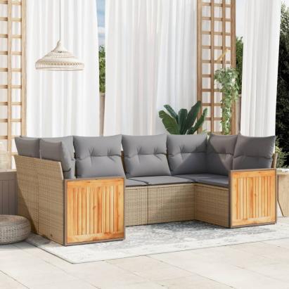 Set canapele de grădină cu perne, 6 piese, bej, poliratan GartenMobel Dekor