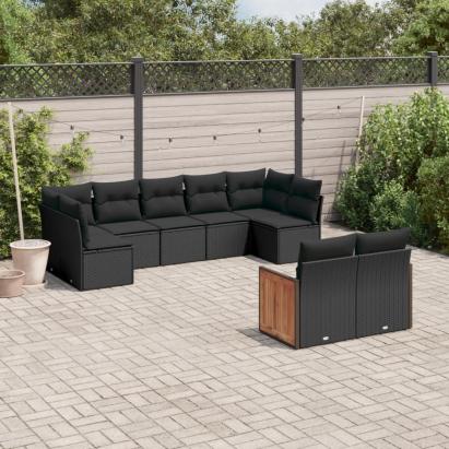 Set mobilier de grădină cu perne, 9 piese, negru, poliratan GartenMobel Dekor