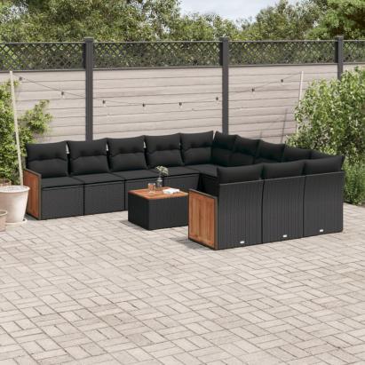 Set canapele de grădină, 12 piese, cu perne, negru, poliratan GartenMobel Dekor