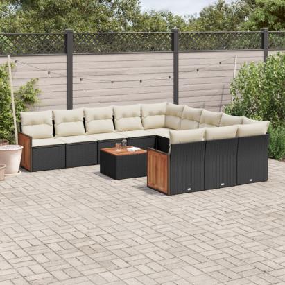 Set canapele de grădină, 12 piese, cu perne, negru, poliratan GartenMobel Dekor