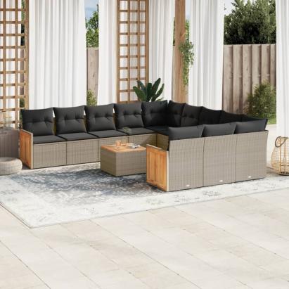 Set canapea de grădină cu perne, 12 piese, gri, poliratan GartenMobel Dekor