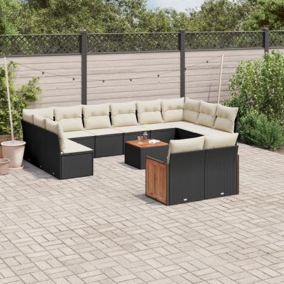Set mobilier de grădină cu perne, 13 piese, negru, poliratan GartenMobel Dekor