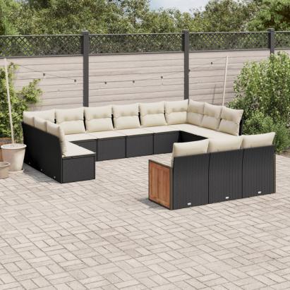 Set mobilier de grădină cu perne, 13 piese, negru, poliratan GartenMobel Dekor