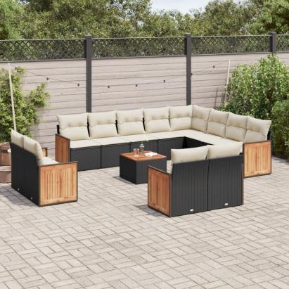 Set mobilier de grădină cu perne, 13 piese, negru, poliratan GartenMobel Dekor