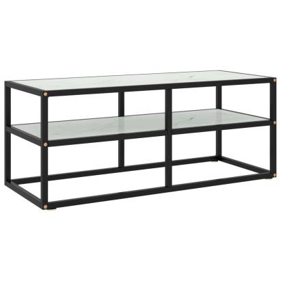 Comodă TV, negru cu sticlă albă marmorată, 100x40x40 cm GartenMobel Dekor