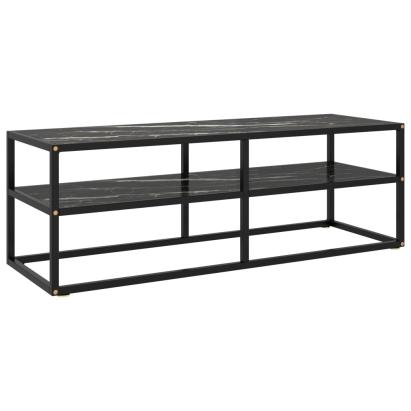 Comodă TV, negru, 120x40x40 cm, sticlă de marmură neagră GartenMobel Dekor