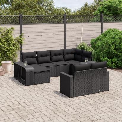 Set canapele de grădină cu perne, 10 piese, negru, poliratan GartenMobel Dekor
