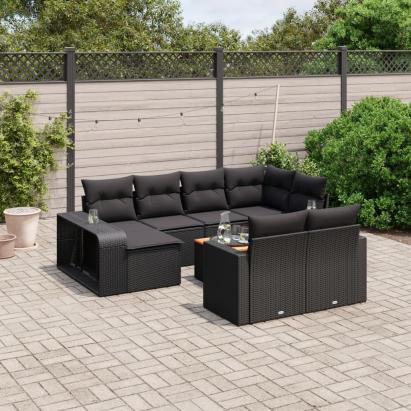 Set canapele de grădină cu perne, 11 piese, negru, poliratan GartenMobel Dekor