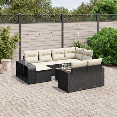Set canapele de grădină cu perne, 11 piese, negru, poliratan GartenMobel Dekor