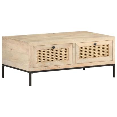 Măsuță cafea, 90x50x37 cm, lemn masiv mango și trestie naturală GartenMobel Dekor