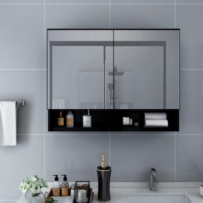 Dulap de baie cu oglindă și LED-uri, negru, 80x15x60 cm, MDF GartenMobel Dekor