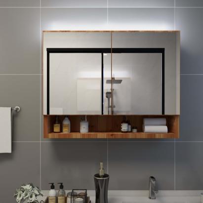 Dulap de baie cu oglindă și LED-uri, stejar, 80x15x60 cm, MDF GartenMobel Dekor