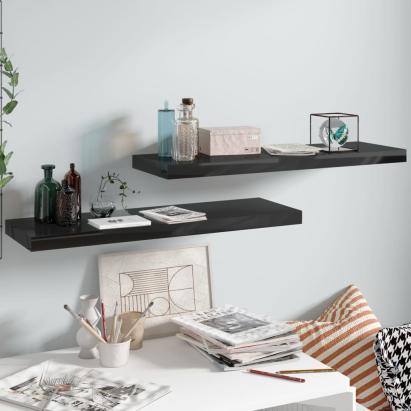 Rafturi de perete 2 buc., negru extralucios, 80x23,5x3,8 cm MDF GartenMobel Dekor