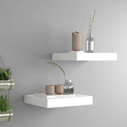 Rafturi de perete suspendate, 2 buc., alb, 23x23,5x3,8 cm, MDF GartenMobel Dekor