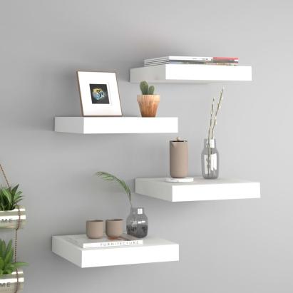 Rafturi de perete suspendate, 4 buc., alb, 23x23,5x3,8 cm, MDF GartenMobel Dekor