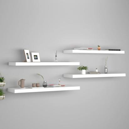 Rafturi de perete suspendate, 4 buc., alb, 90x23,5x3,8 cm, MDF GartenMobel Dekor