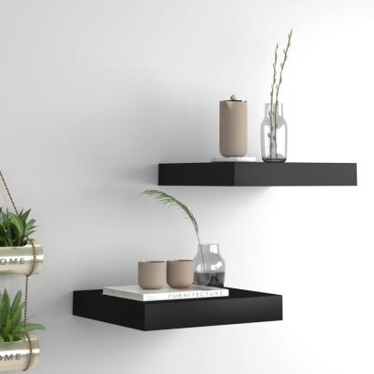 Rafturi de perete suspendate, 2 buc., negru, 23x23,5x3,8 cm MDF GartenMobel Dekor