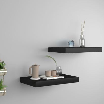 Rafturi de perete suspendate 2 buc., negru, 40x23x3,8 cm, MDF GartenMobel Dekor