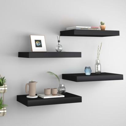 Rafturi de perete suspendate, 4 buc., negru, 40x23x3,8 cm, MDF GartenMobel Dekor