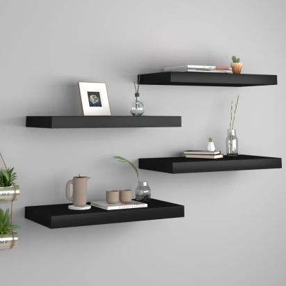 Rafturi de perete suspendate, 4 buc., negru, 50x23x3,8 cm, MDF GartenMobel Dekor