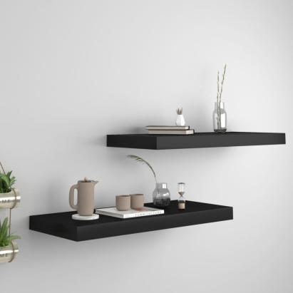 Rafturi de perete suspendate, 2 buc., negru, 60x23,5x3,8 cm MDF GartenMobel Dekor