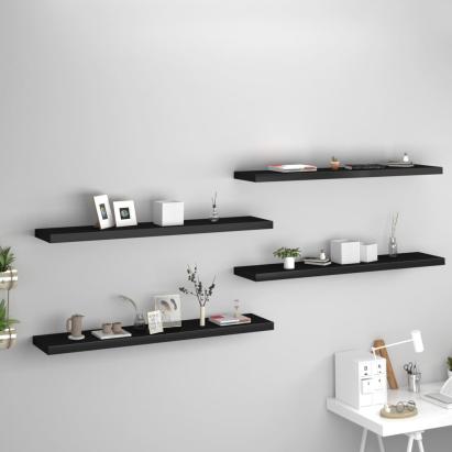 Rafturi de perete suspendate 4 buc. negru 120x23,5x3,8 cm MDF GartenMobel Dekor
