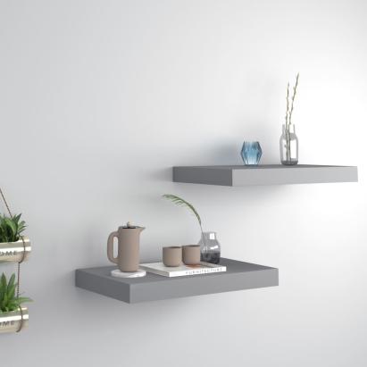 Rafturi de perete suspendate, 2 buc., gri, 40x23x3,8 cm, MDF GartenMobel Dekor