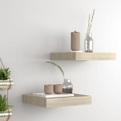 Rafturi perete suspendate, 2 buc., stejar, 23x23,5x3,8 cm, MDF GartenMobel Dekor