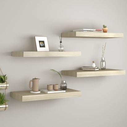 Rafturi de perete suspendate, 4 buc., stejar, 50x23x3,8 cm, MDF GartenMobel Dekor