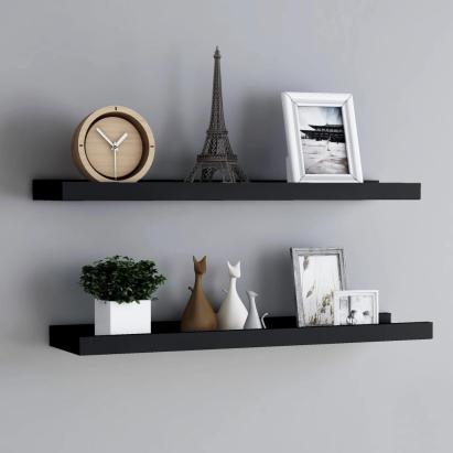 Rafturi rame foto cu bordură, 2 buc., negru, 80 x 9 x 3 cm, MDF GartenMobel Dekor