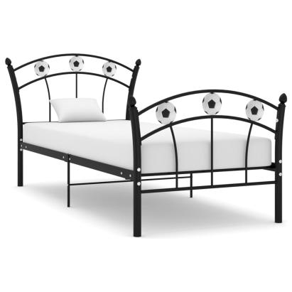 Cadru de pat, cu model de fotbal, negru, 90x200 cm, metal GartenMobel Dekor