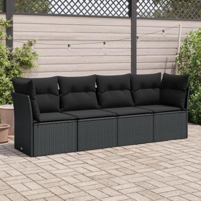 Set mobilier de grădină cu perne, 4 piese, negru, poliratan GartenMobel Dekor