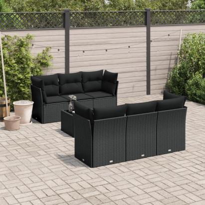Set canapele de grădină cu perne, 7 piese, negru, poliratan GartenMobel Dekor