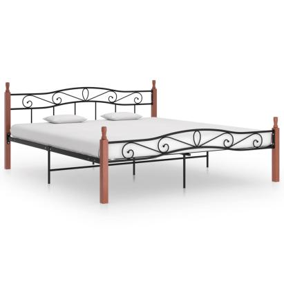 Cadru de pat, negru, 200x200 cm, metal și lemn masiv de stejar GartenMobel Dekor