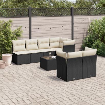 Set mobilier de grădină cu perne, 8 piese, negru, poliratan GartenMobel Dekor